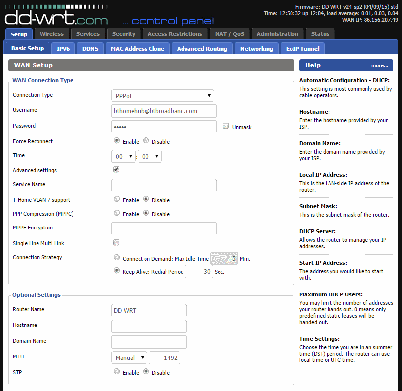 Basic Settings for BT Infinity in DD-WRT