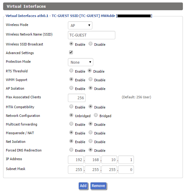 Virtual Interface Settings