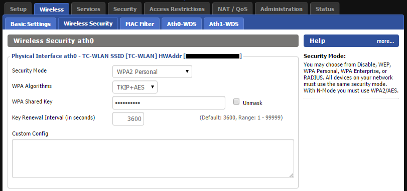 Wireless security settings