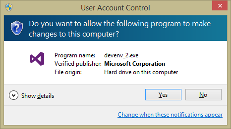 Visual Studio UAC Prompt