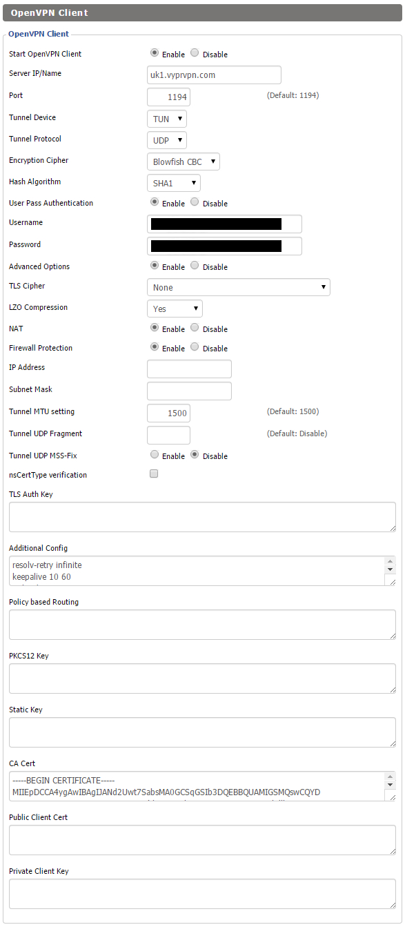 OpenVPN Router Config