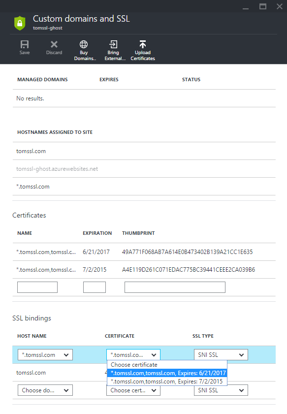 Installing or renewing a wildcard SSL certificate in Microsoft Azure Web Apps