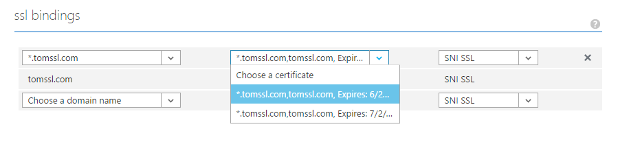 Old Azure Portal Wildcard SSL Binding Success