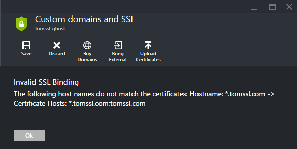 New Azure Portal Wildcard SSL Binding Error