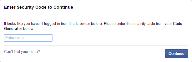 Facebook Login enter security code