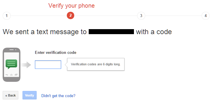 Google 2-Step enabling - confirm phone