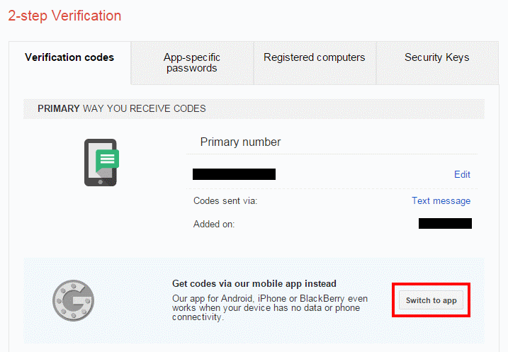 Google 2-Step Switch To App
