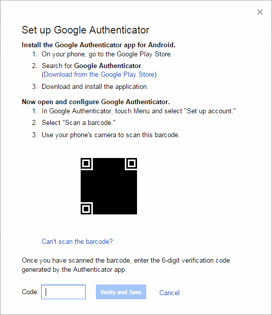 Google 2-Step enabling - scan QR code with each device