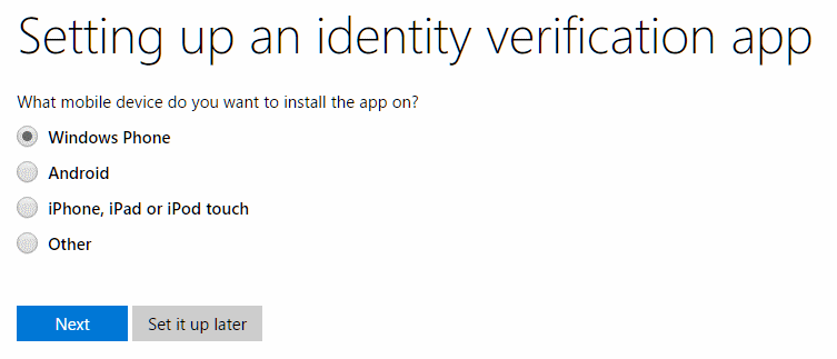 Microsoft Account - Setting up identity verification app