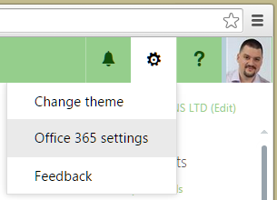 Office 365 Settings Cog