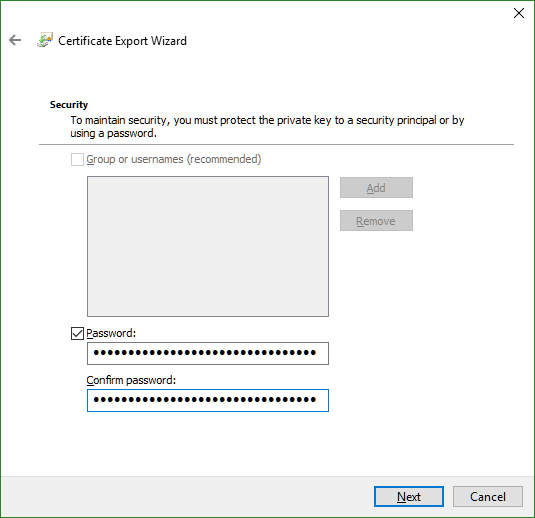 Certificate Export Manager - Password