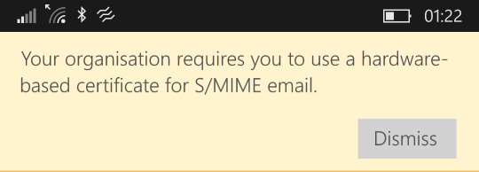 Unable to sign email - Windows Phone 10