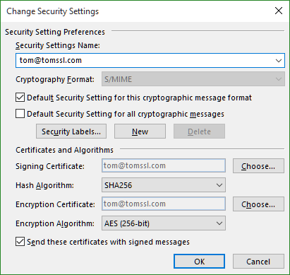 Outlook S/MIME Settings