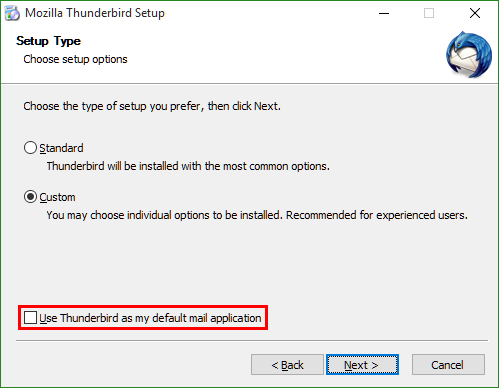 how to make thunderbird portable default email client