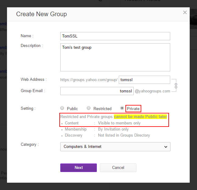 Create Yahoo! Group