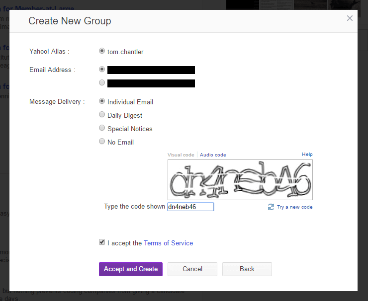 Create Yahoo! Group Confirmation