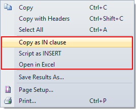 SQL Prompt Results Grid Right-Click Menu