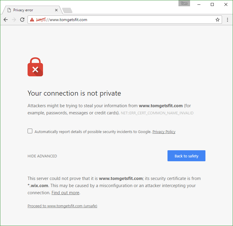 Chrome Connection Warning