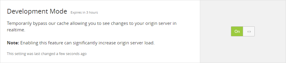 CloudFlare Caching Development Mode