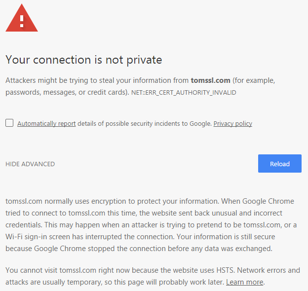 TomSSL Certificate Error Advanced Detail