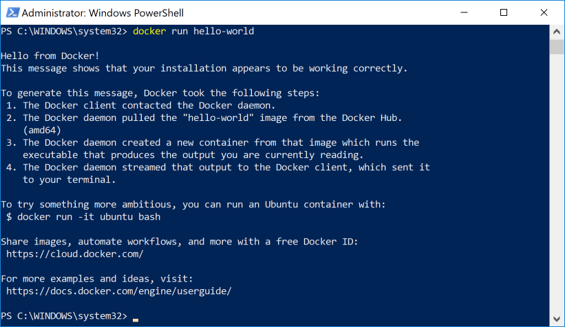 Docker run hello-world
