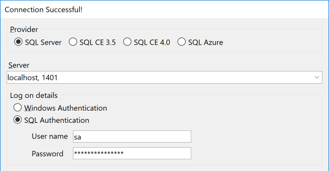 Connecting to SQL Server in Docker using LINQPad