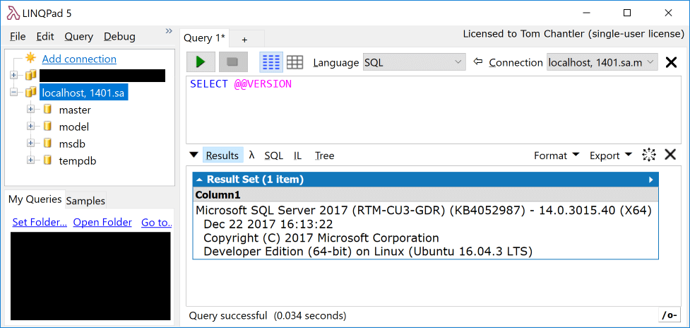 Checking version of SQL Server using LINQPad