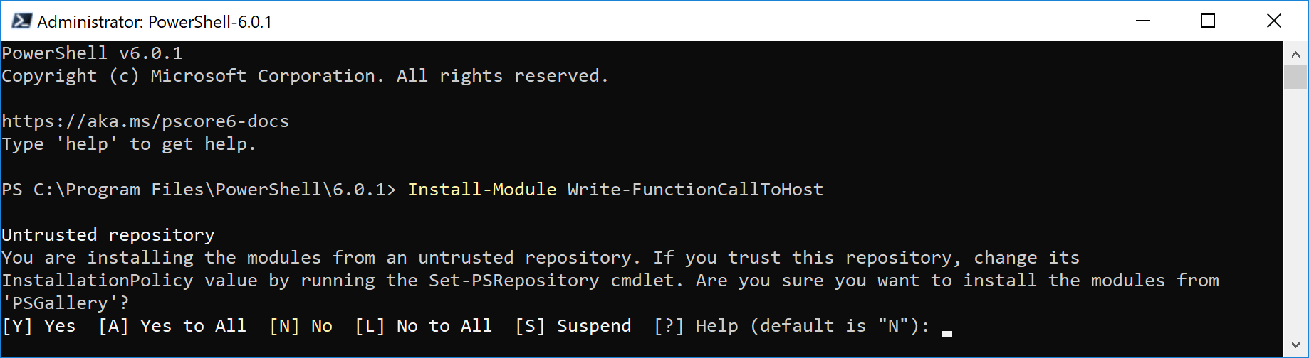 PowerShell prompting for installation of untrusted module