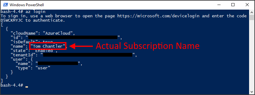 Open browser to login to Azure