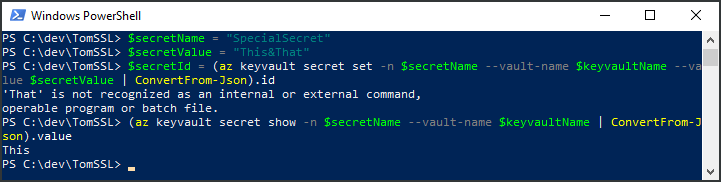 Can't set a Key Vault Secret containing an ampersand