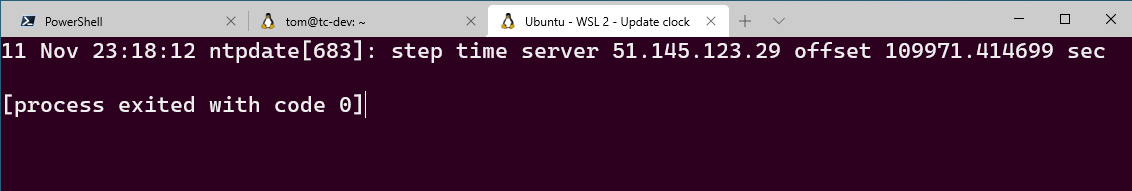 WSL2 system clock updated successfully